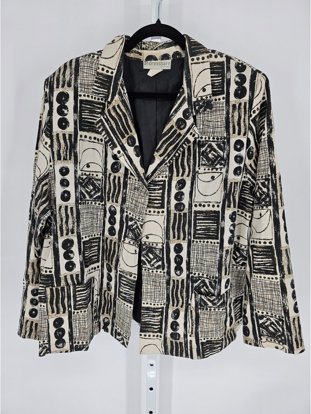 Vintage DressBarn Women's Tan & Black Abstract Single Button Blazer Size 2X